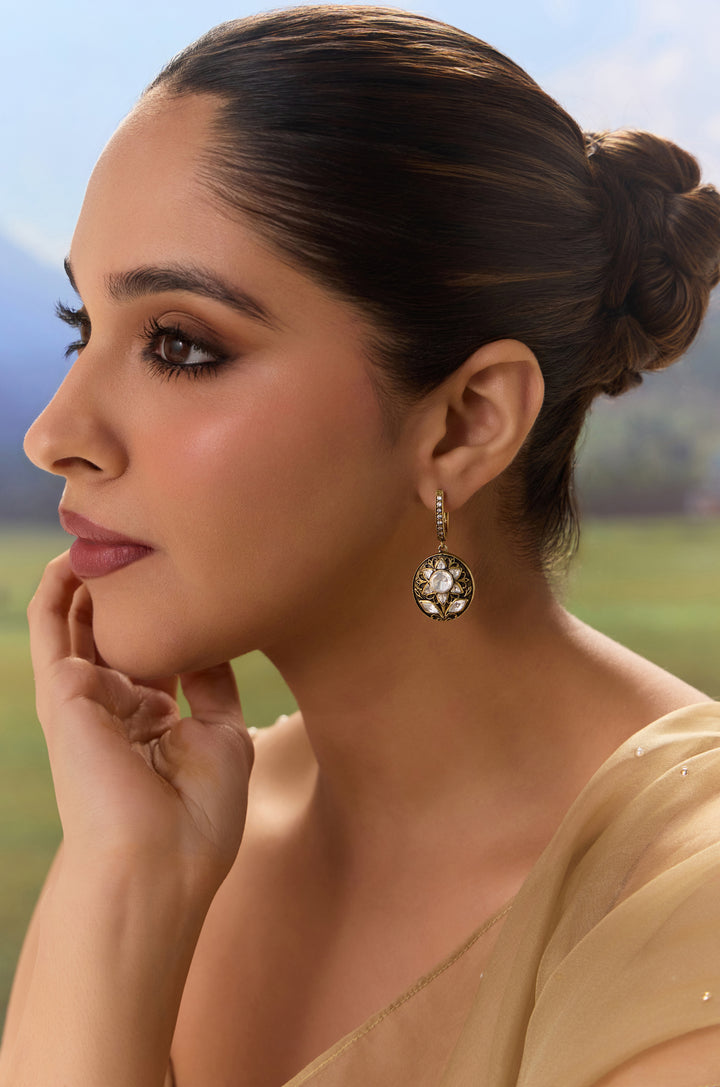 Garima Antique Floral Polki Drop Earrings