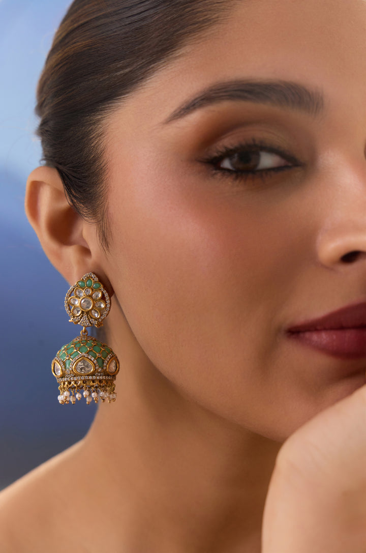 Feriha Turquoise Polki Jhumka Earrings