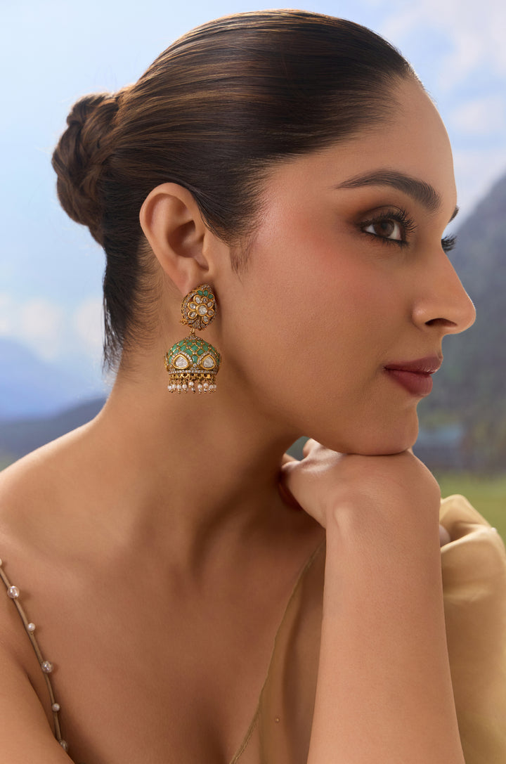 Feriha Turquoise Polki Jhumka Earrings