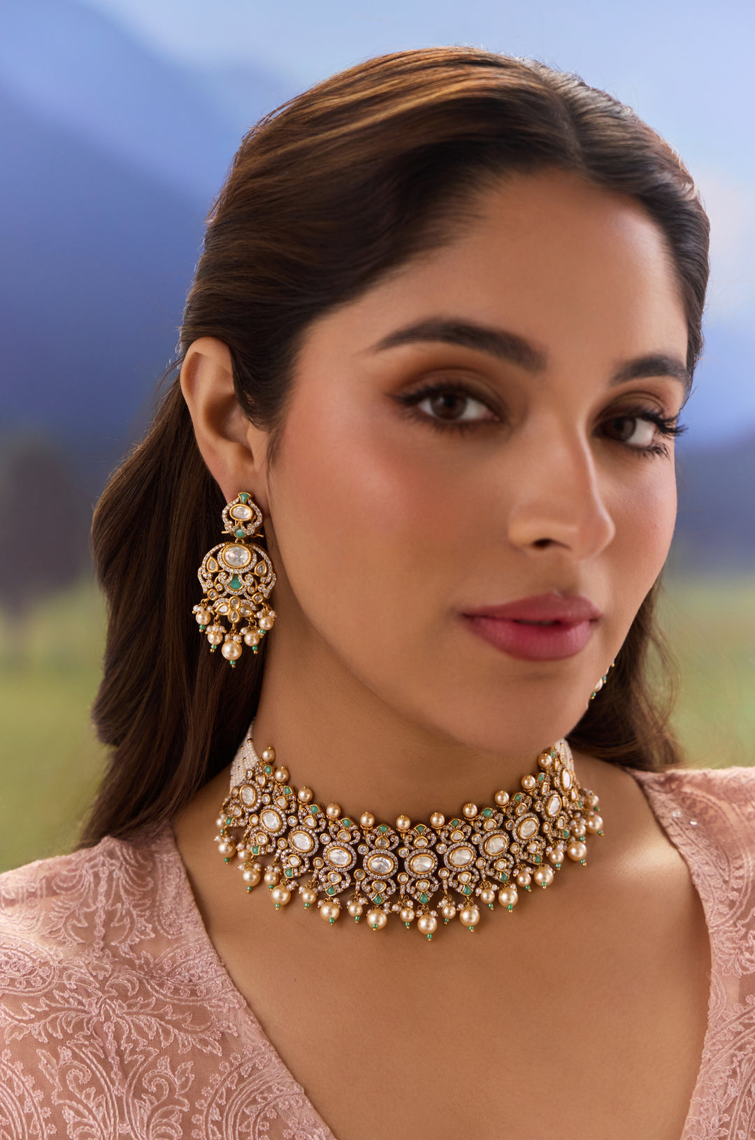 Jivika Turquoise Polki Necklace Set