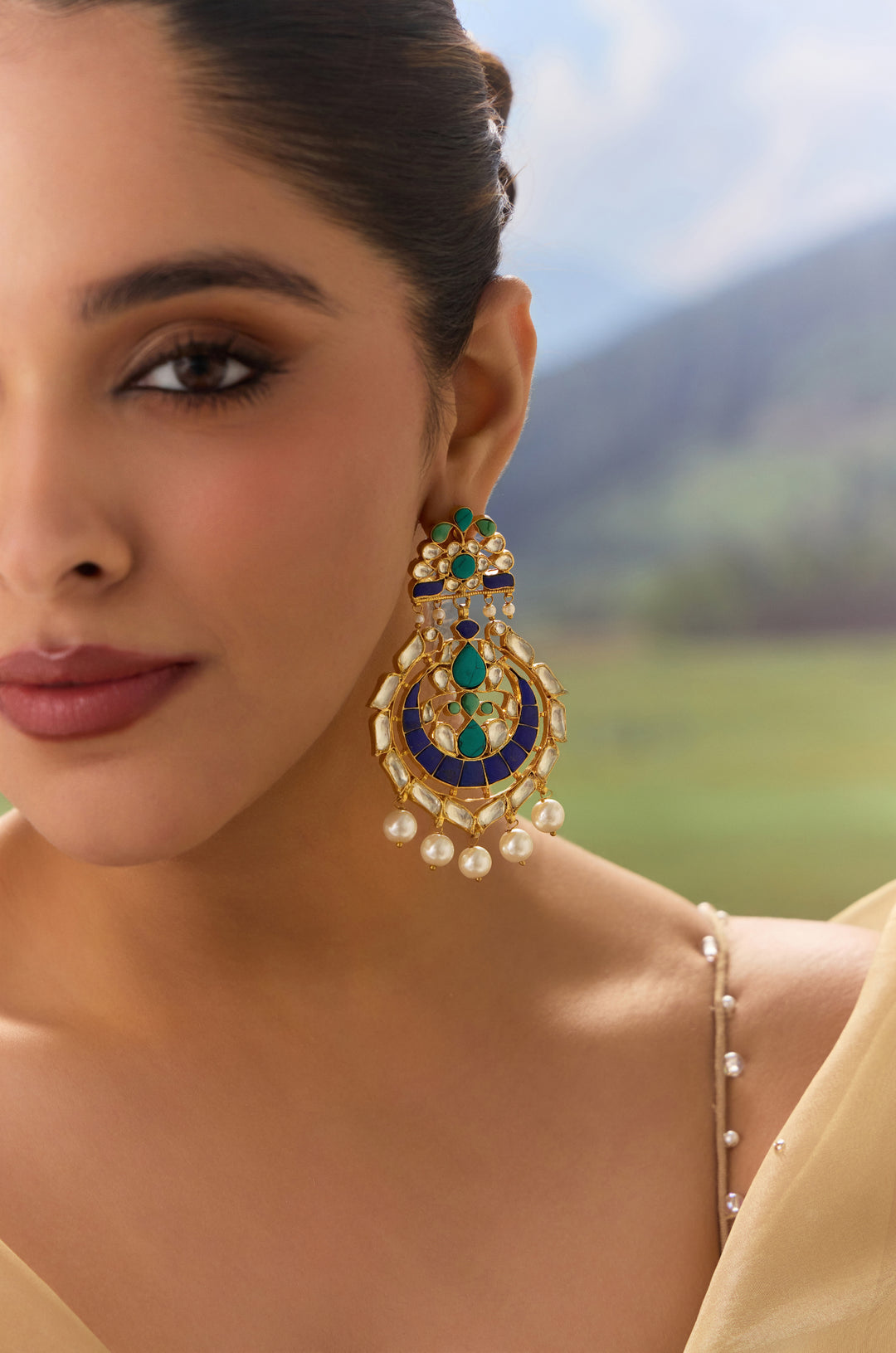 Azure Turquoise Silver Chandbali Earrings