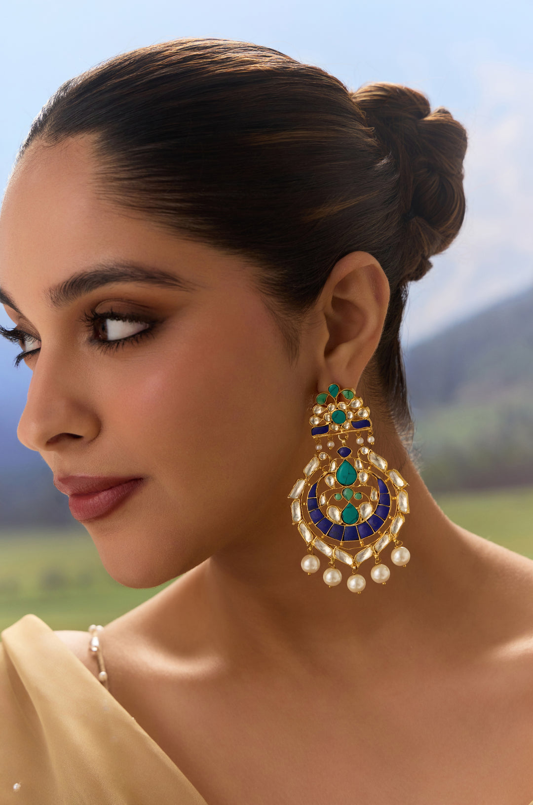 Azure Turquoise Silver Chandbali Earrings