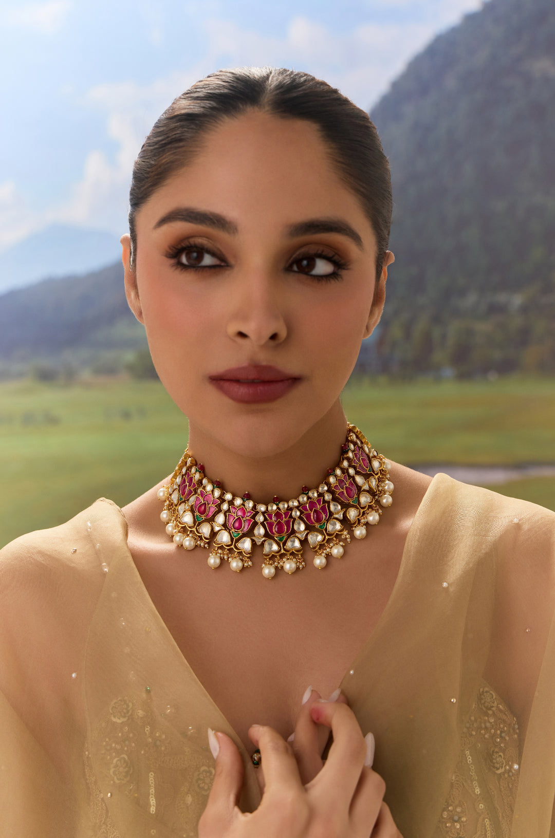 Meher Red Kundan Silver Necklace