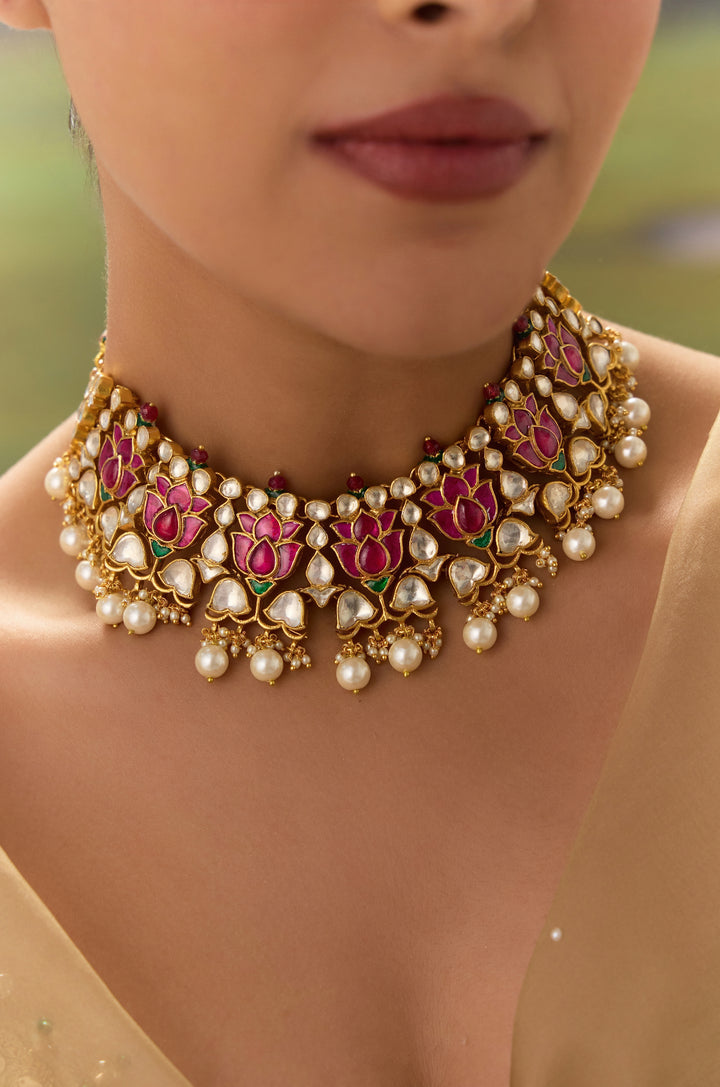 Meher Red Kundan Silver Necklace