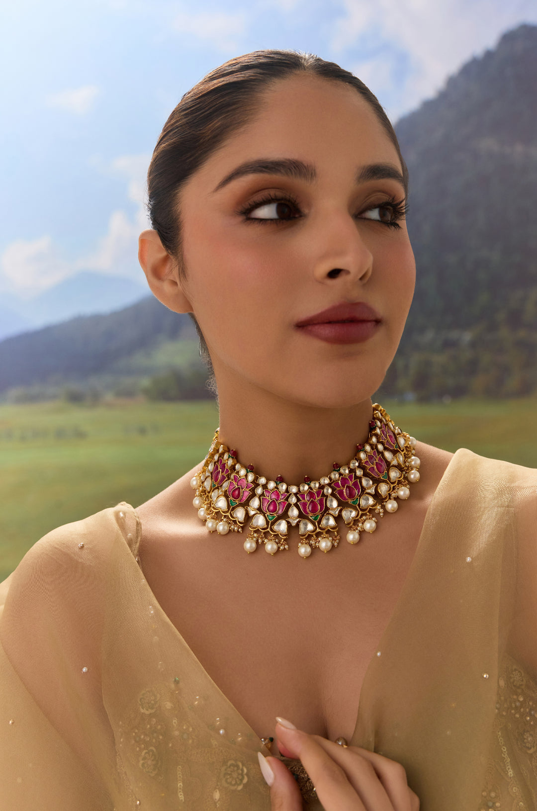 Meher Red Kundan Silver Necklace
