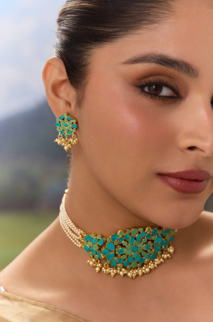 Ramiya Firoza Silver Necklace Set