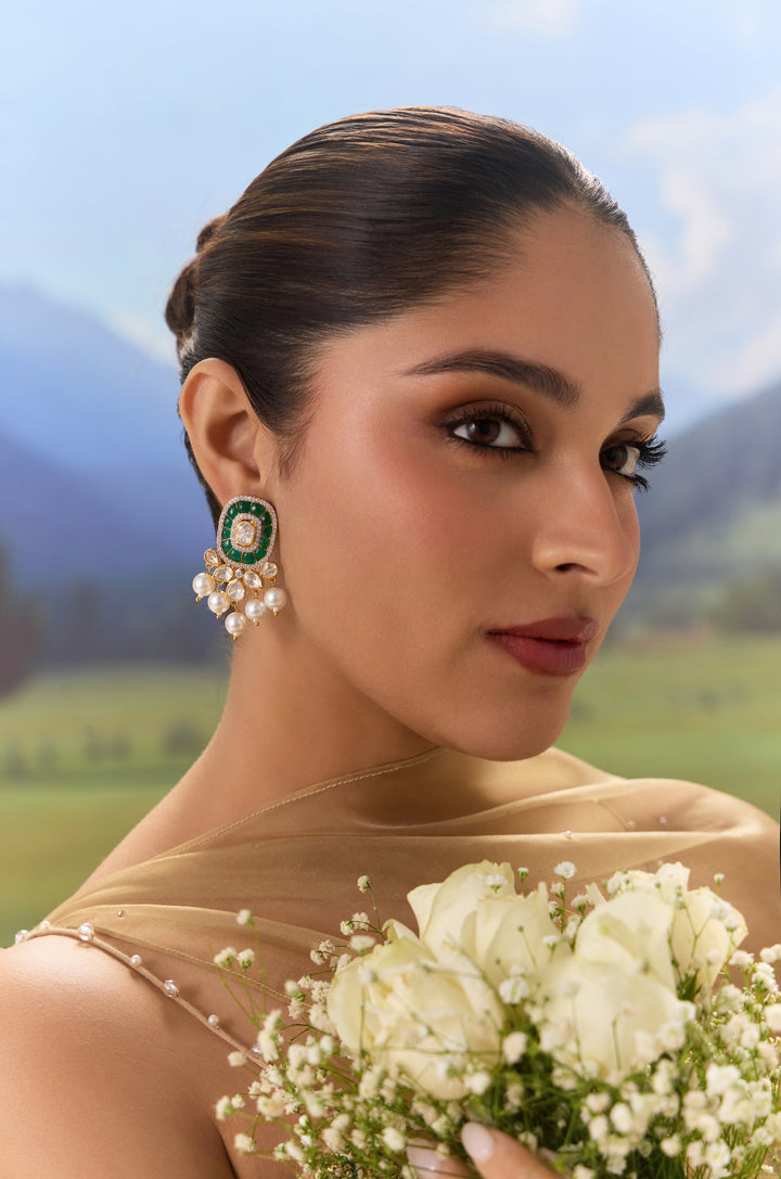 Jahzara Green Polki Silver Studs