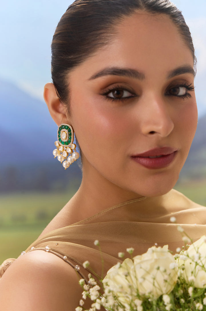 Jahzara Green Polki Silver Studs