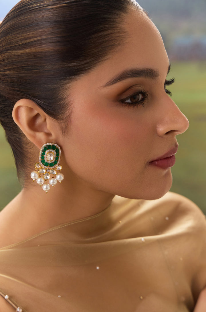 Jahzara Green Polki Silver Studs