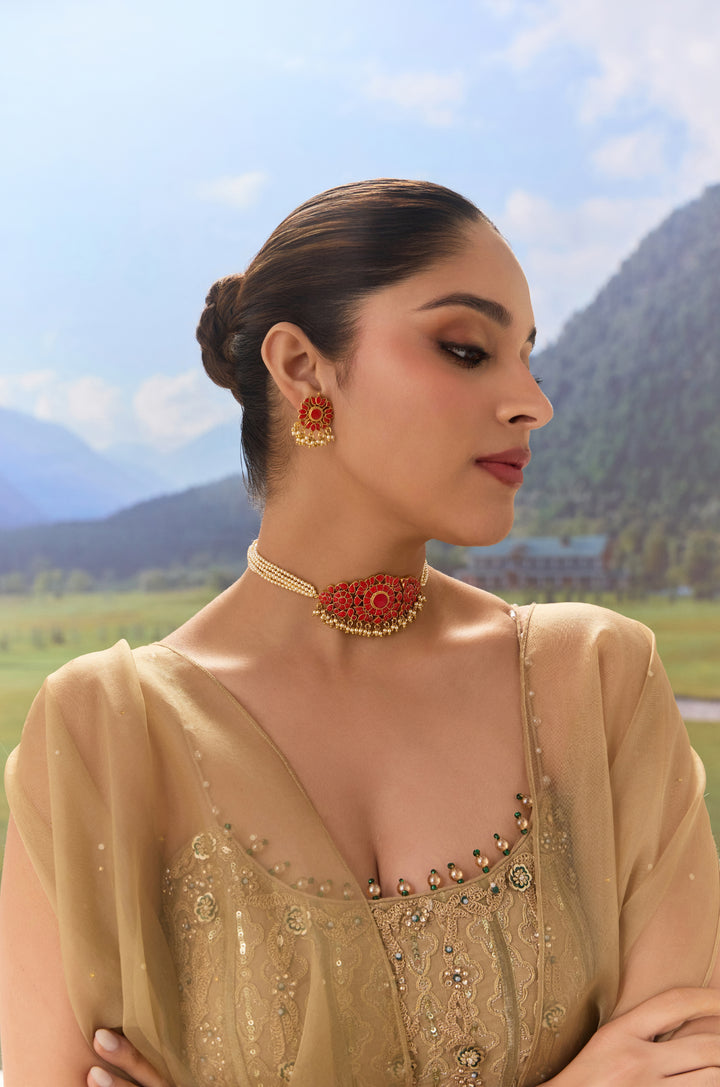 Aarohi Coral Necklace Set