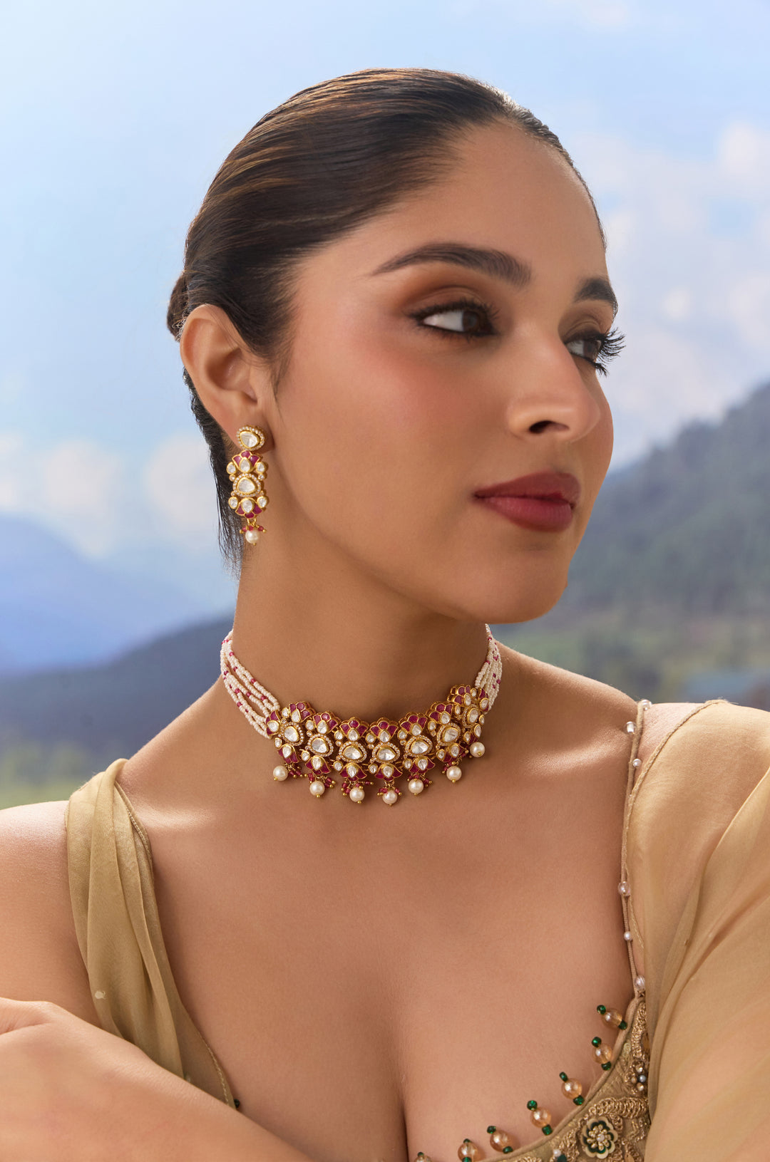 Ranisha Silver Polki Necklace Set