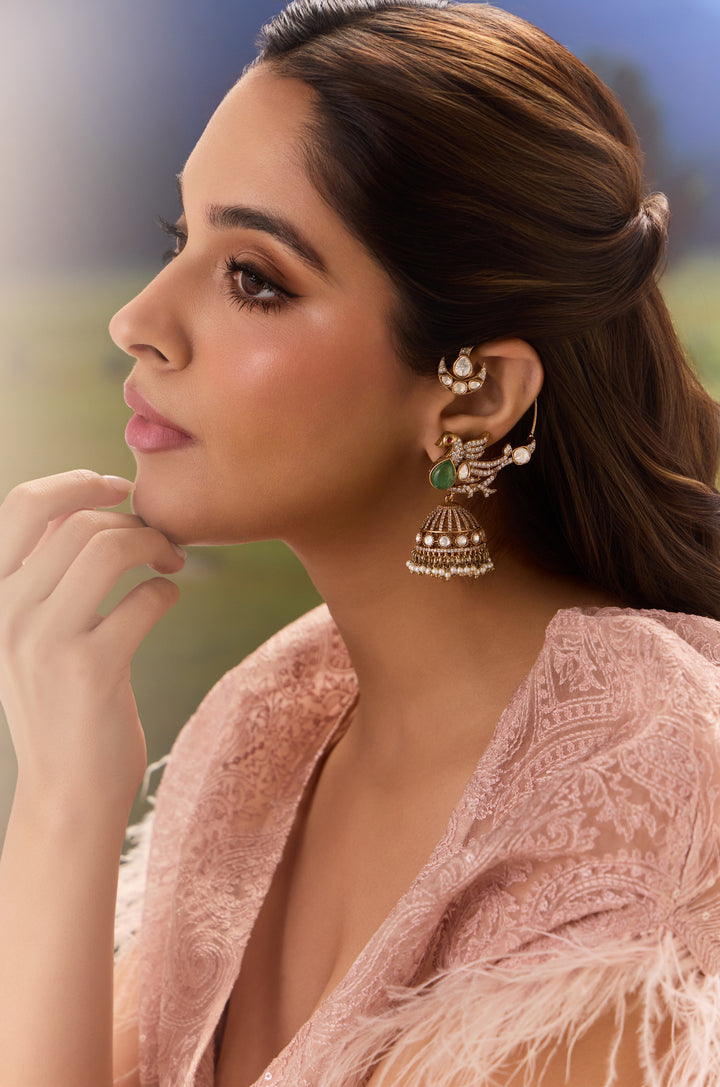 Zareen Peacock Mint Jhumka Earrings