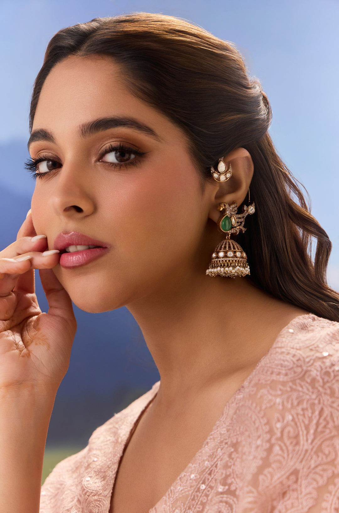 Zareen Peacock Mint Jhumka Earrings