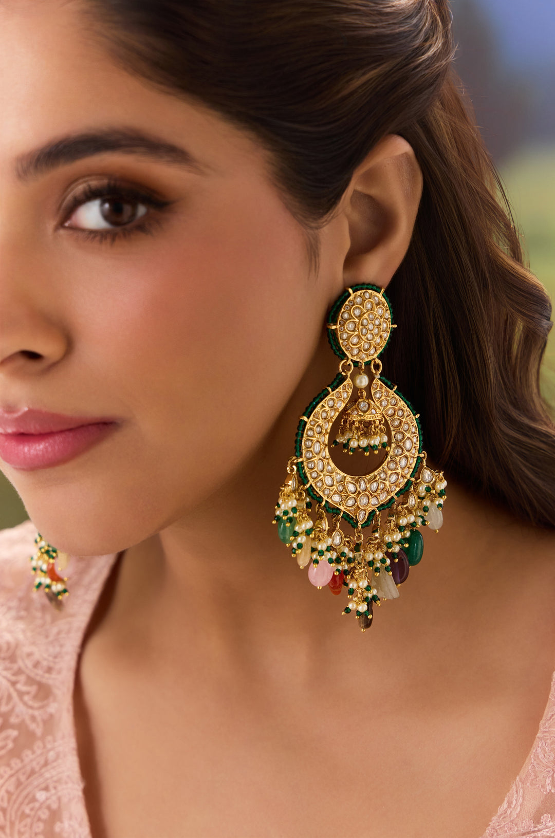 Qayanat Multicoloured Chandbali Earrings