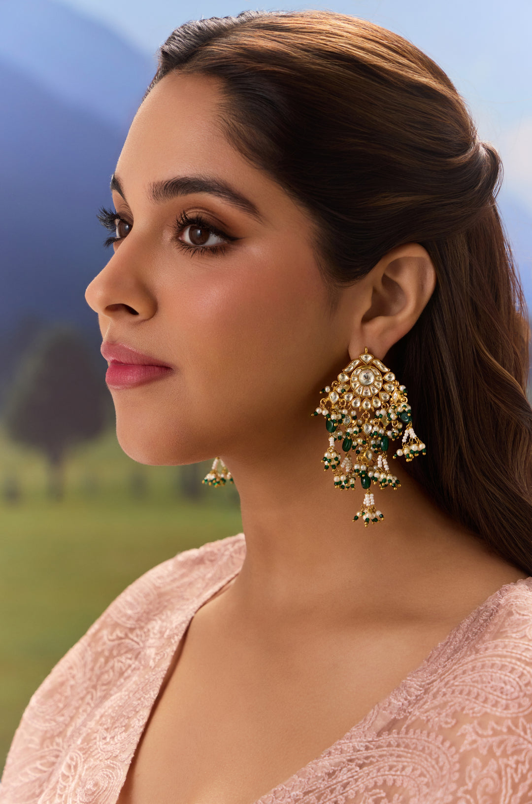 Humaika Green Kundan Earrings