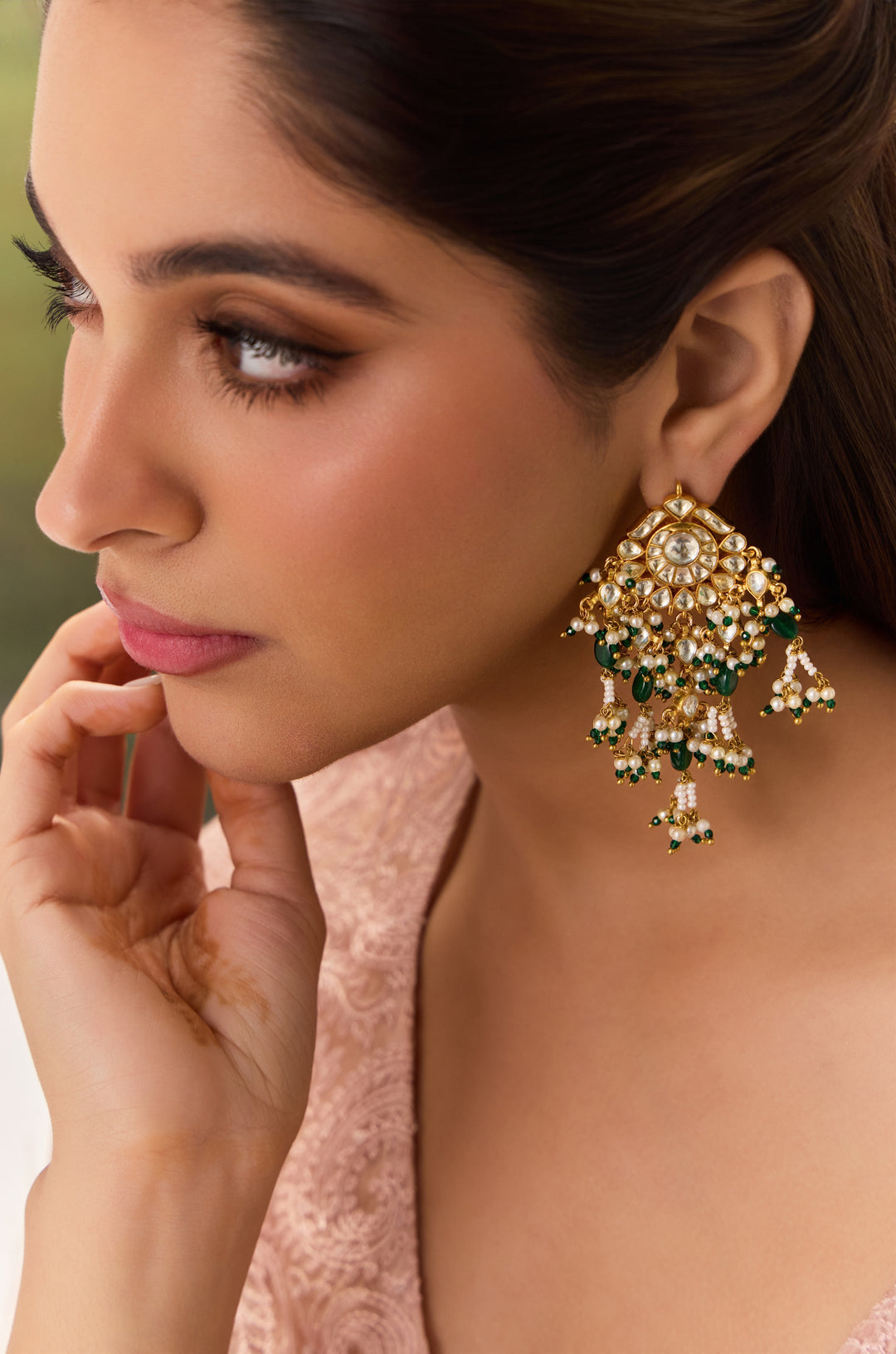 Humaika Green Kundan Earrings