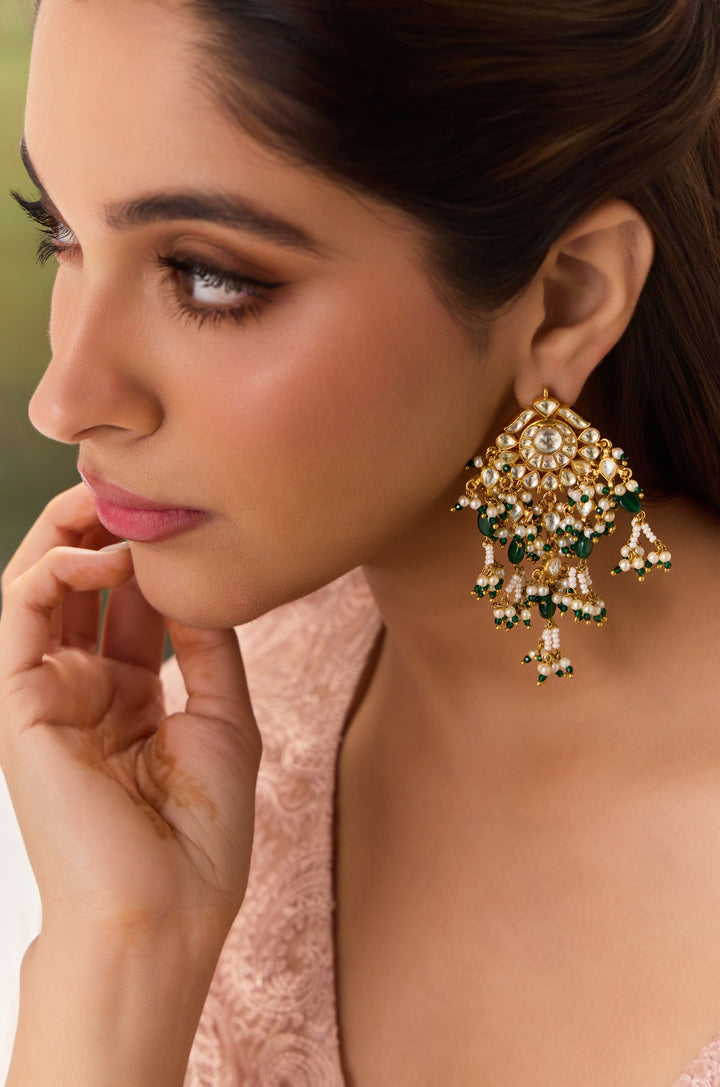 Humaika Green Kundan Earrings