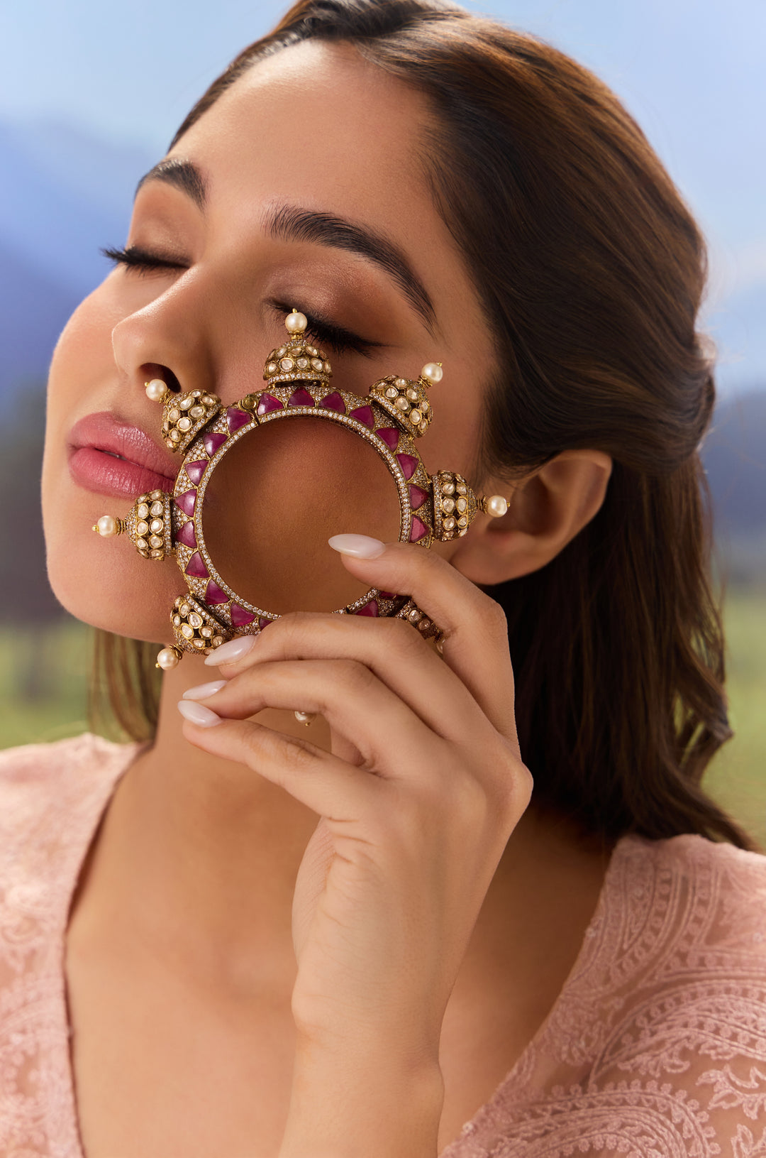 Rabia Pink Polki Pacheli Bangle