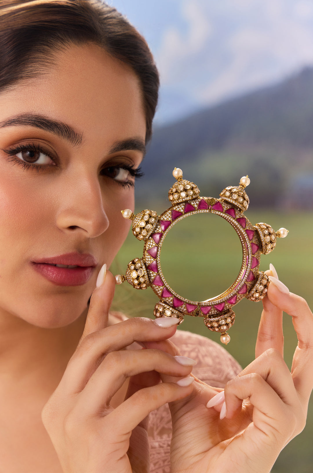 Rabia Pink Polki Pacheli Bangle