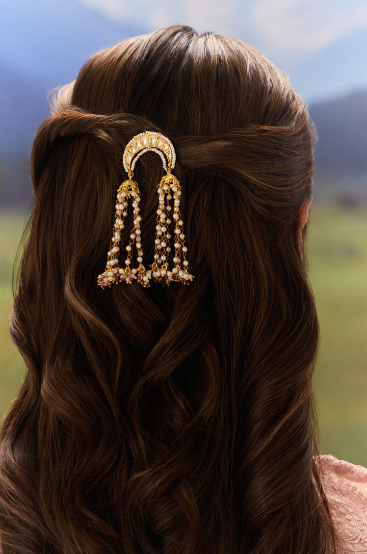 Chaand Kundan And Pearls Braid Pin