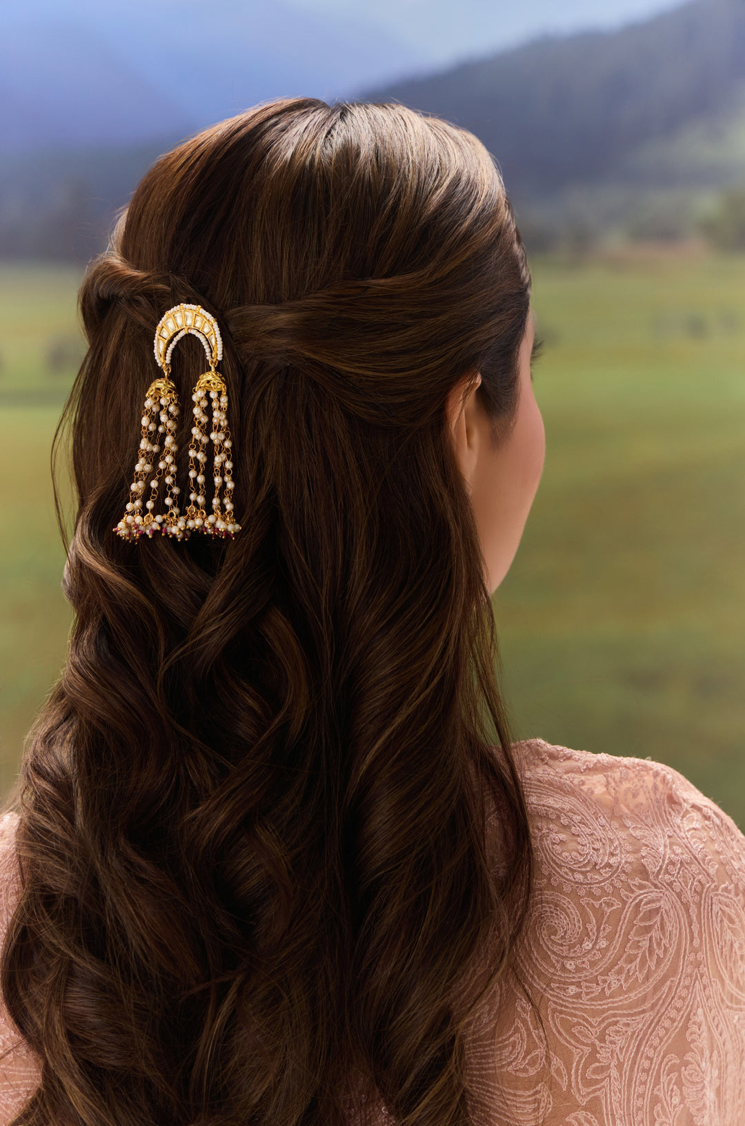 Chaand Kundan And Pearls Braid Pin