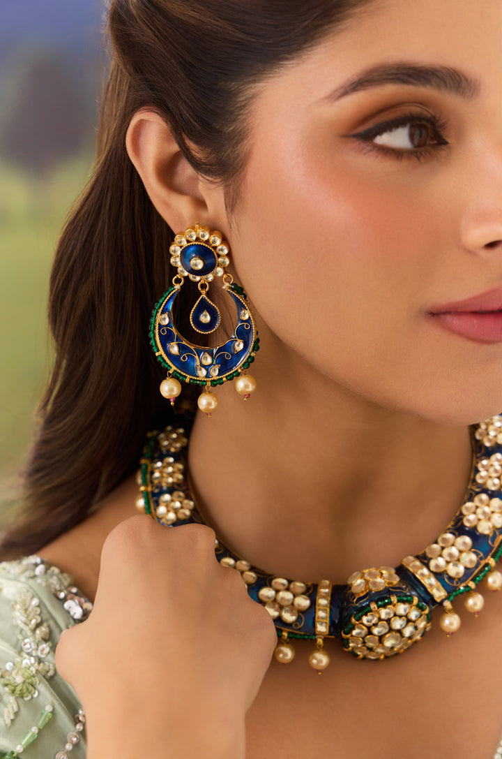 Jereen Blue Meenakari Hassli Necklace Set