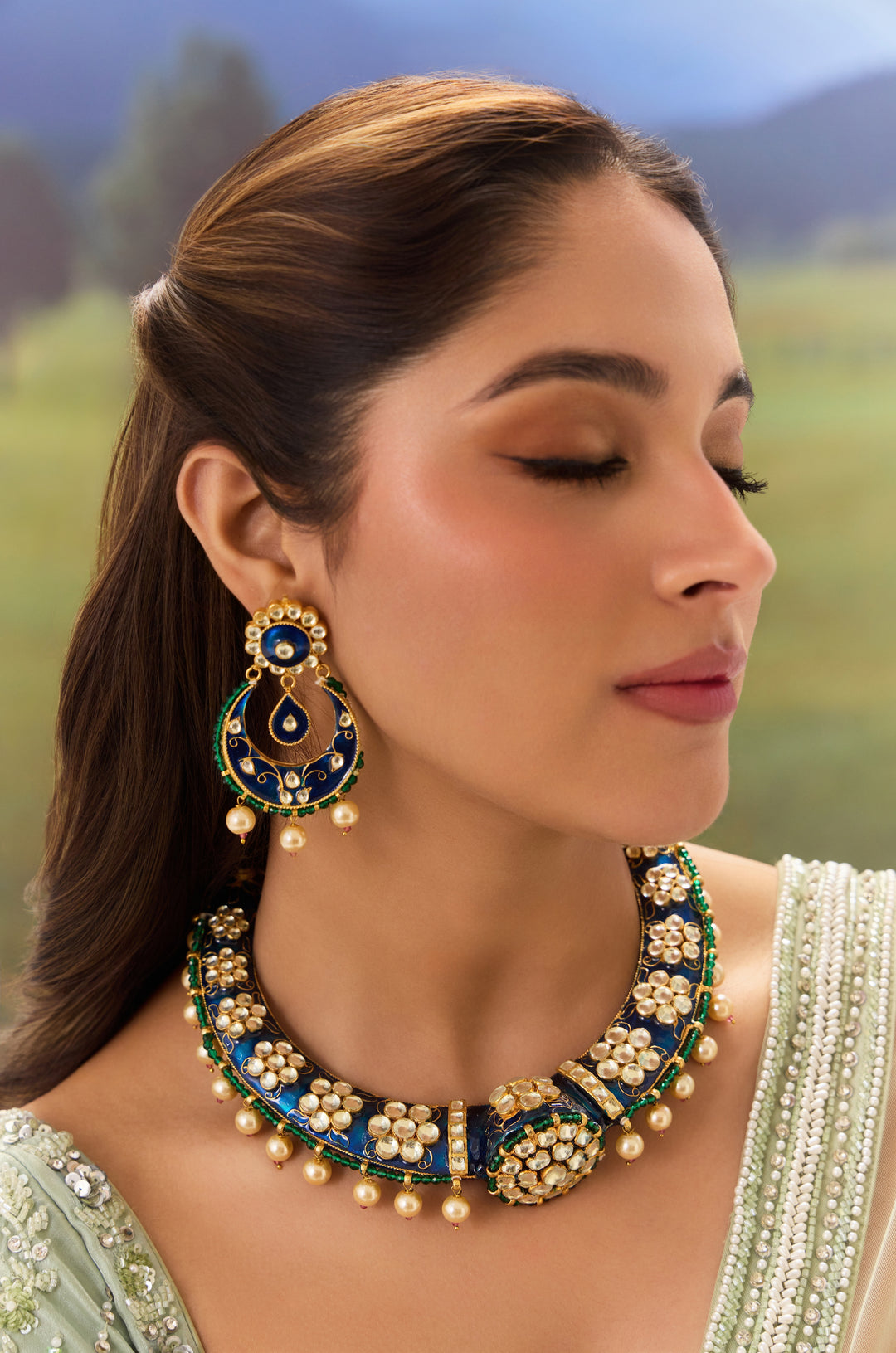 Jereen Blue Meenakari Hassli Necklace Set