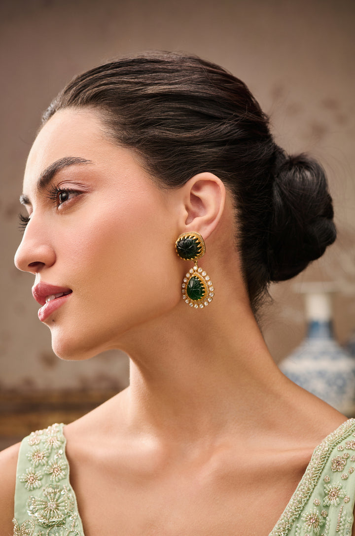 Eilla Green Polki Silver Earrings