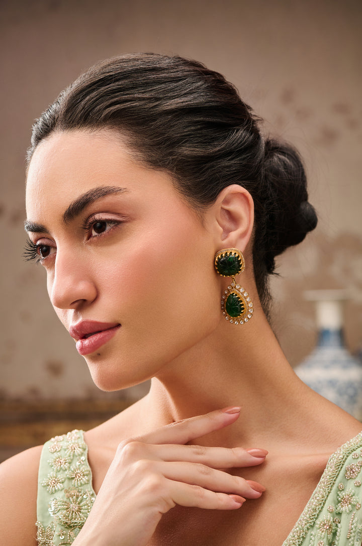 Eilla Green Polki Silver Earrings