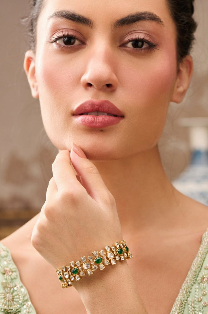 Mridul Green Silver Polki Bangle