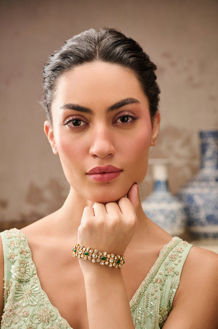 Mridul Green Silver Polki Bangle