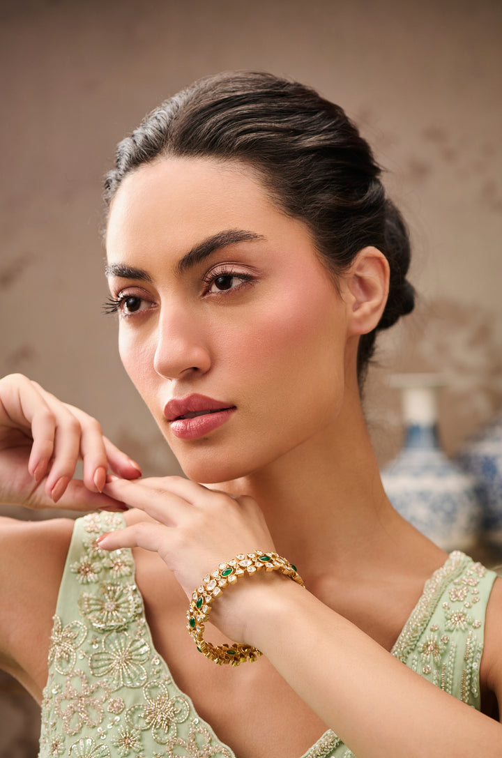 Mridul Green Silver Polki Bangle