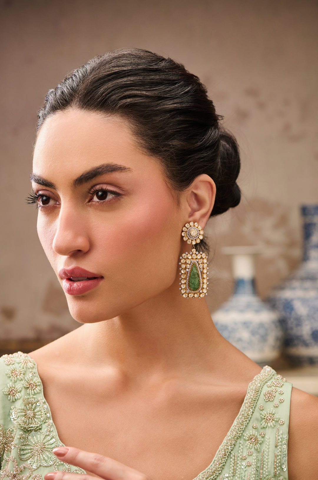 Falguni Mint Polki Silver Earrings