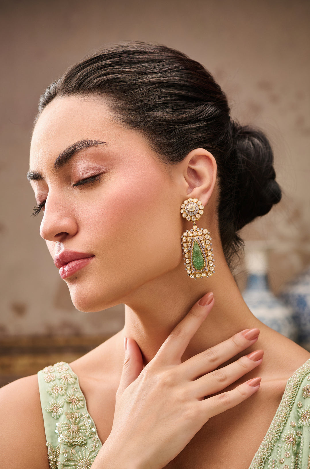 Falguni Mint Polki Silver Earrings