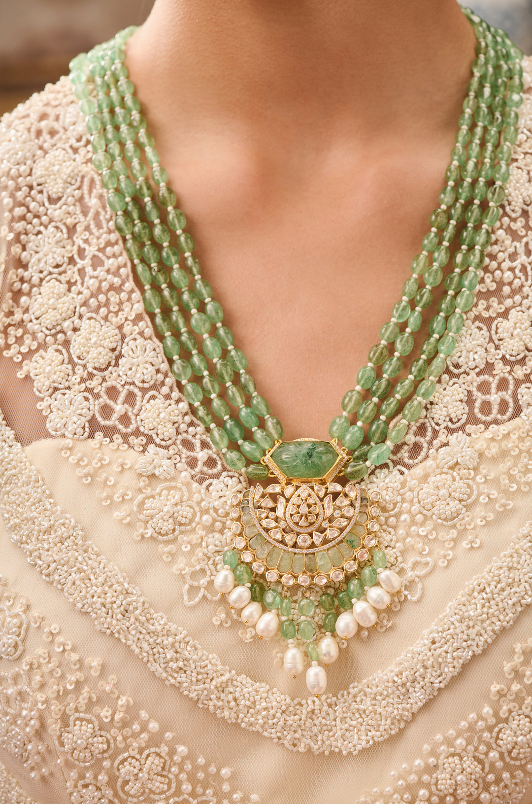 Amna Mint Silver Necklace Set