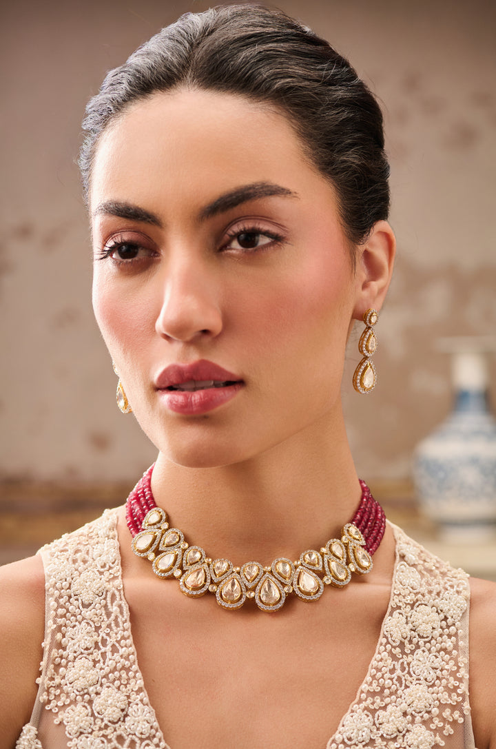 Rumaina Pink Polki Necklace Set