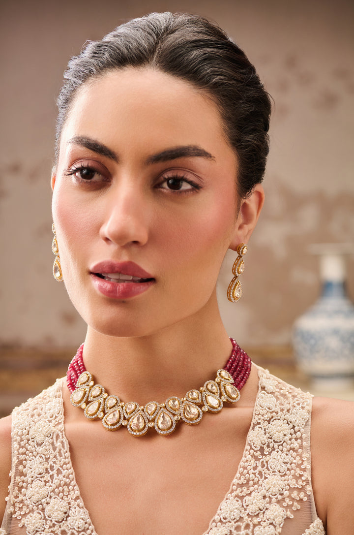 Rumaina Pink Polki Necklace Set