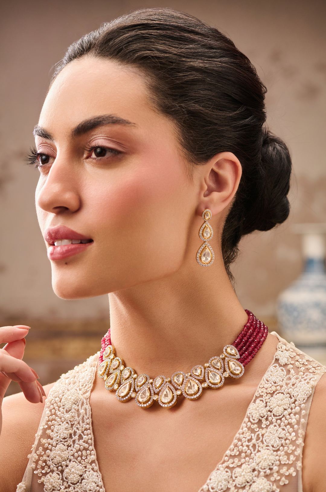 Rumaina Pink Polki Necklace Set