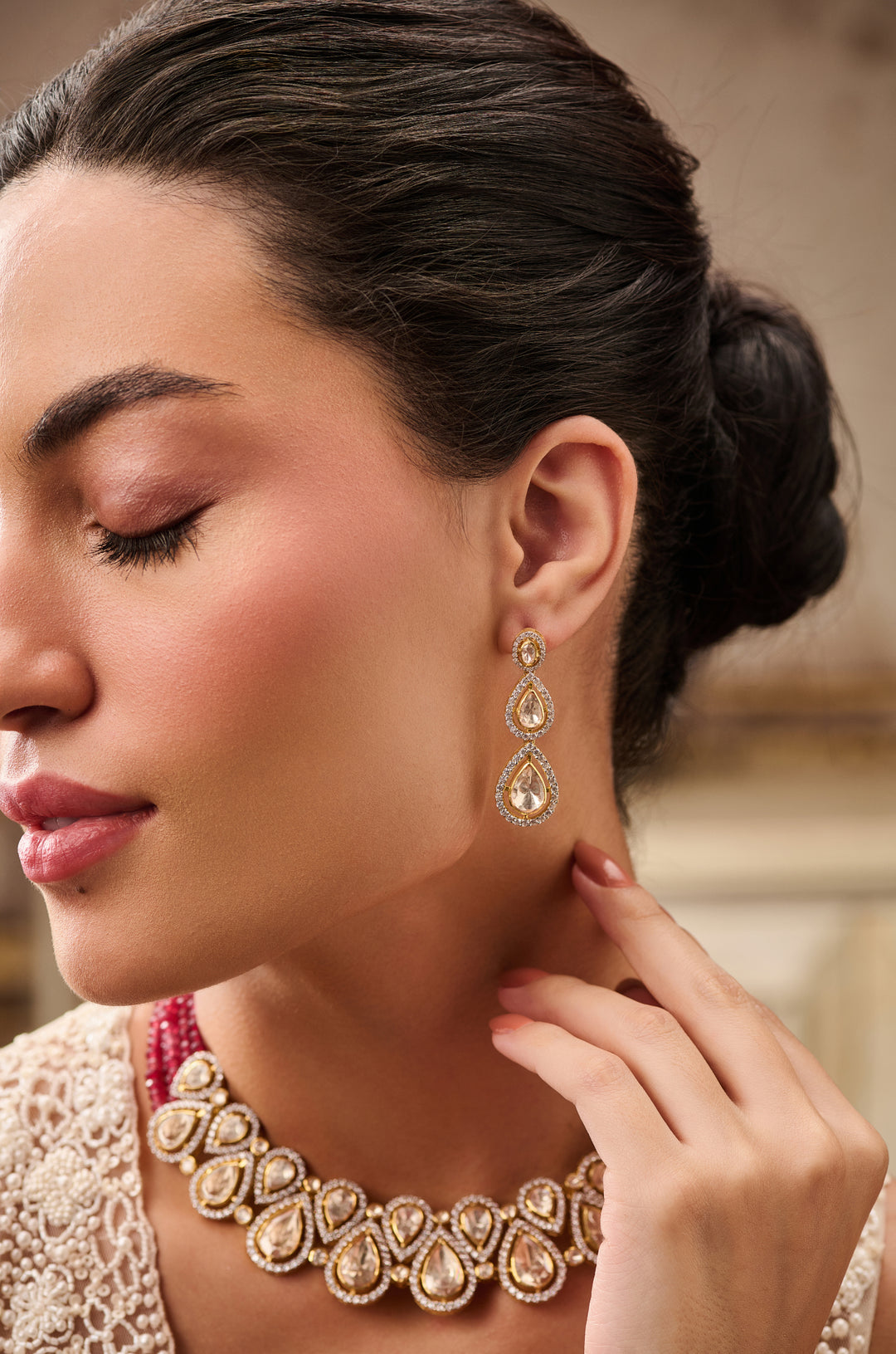 Rumaina Pink Polki Necklace Set