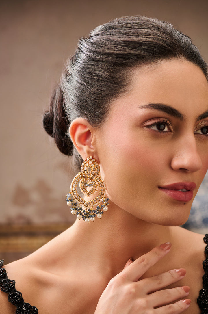 Shaziana Polki Silver Chandbali Earrings