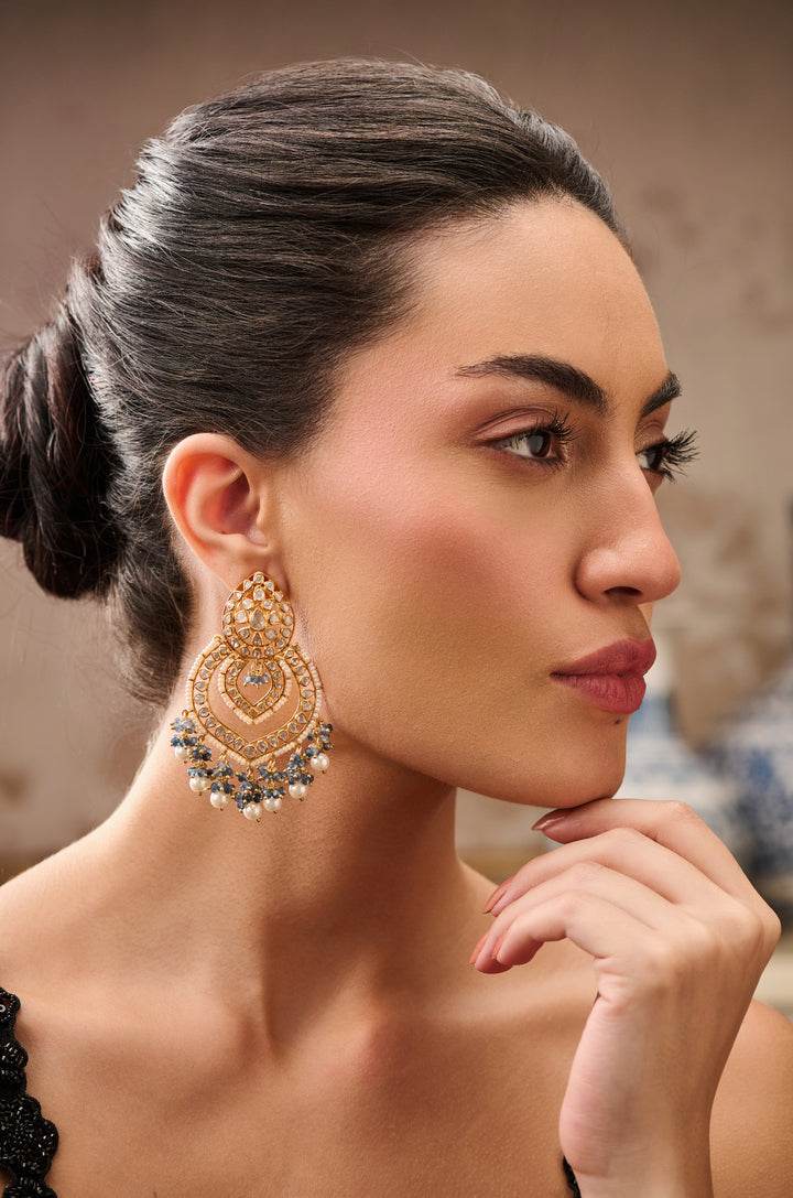 Shaziana Polki Silver Chandbali Earrings