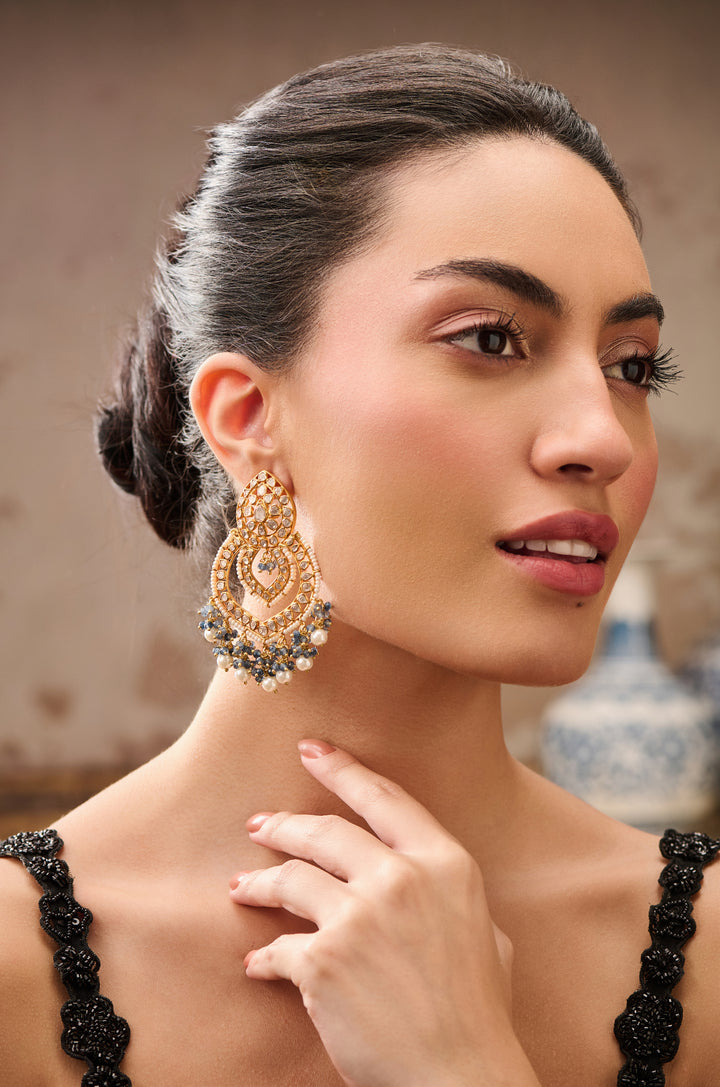 Shaziana Polki Silver Chandbali Earrings