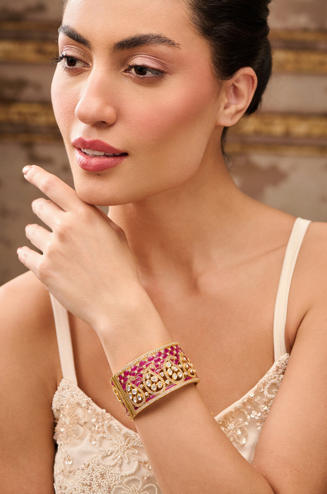 Vseca Polki Silver Bangle