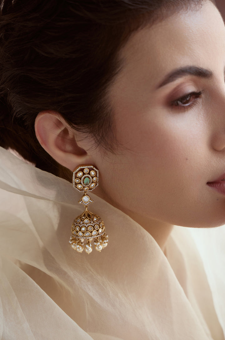 Astra Mint Polki Jhumka Earrings
