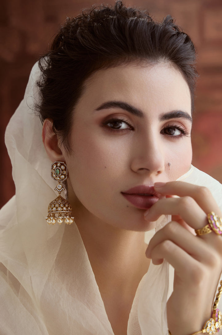 Astra Mint Polki Jhumka Earrings