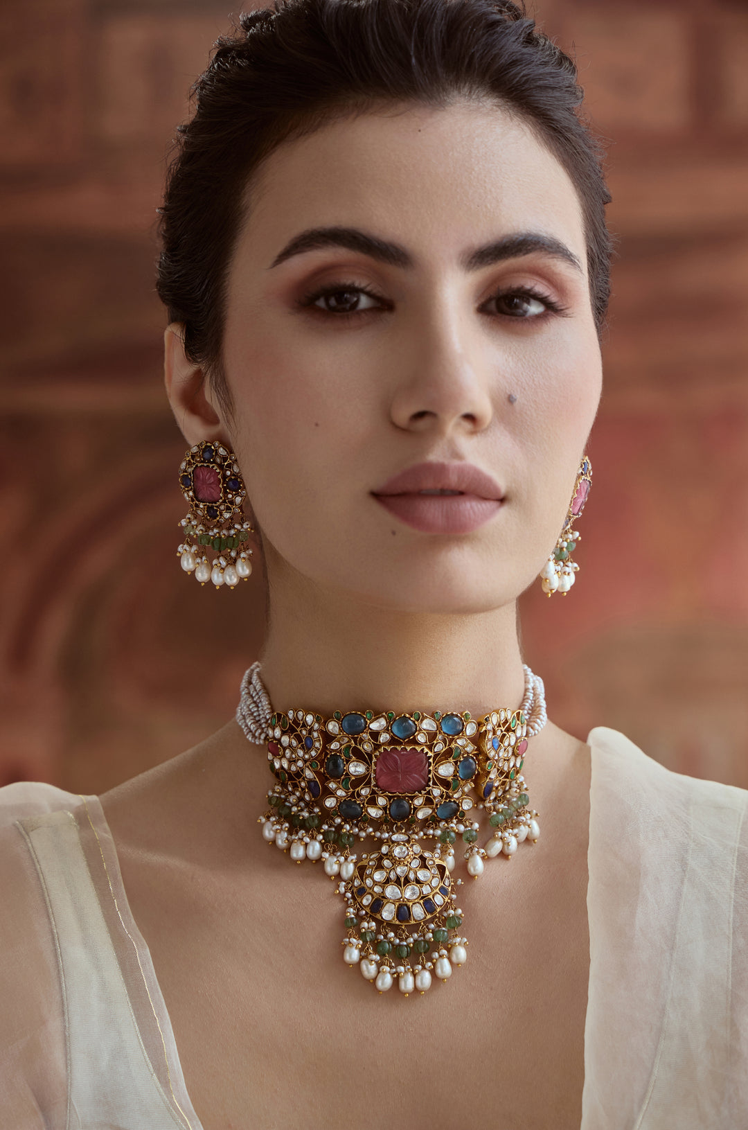 Mehrunnisa Pink Kundan Silver Necklace Set
