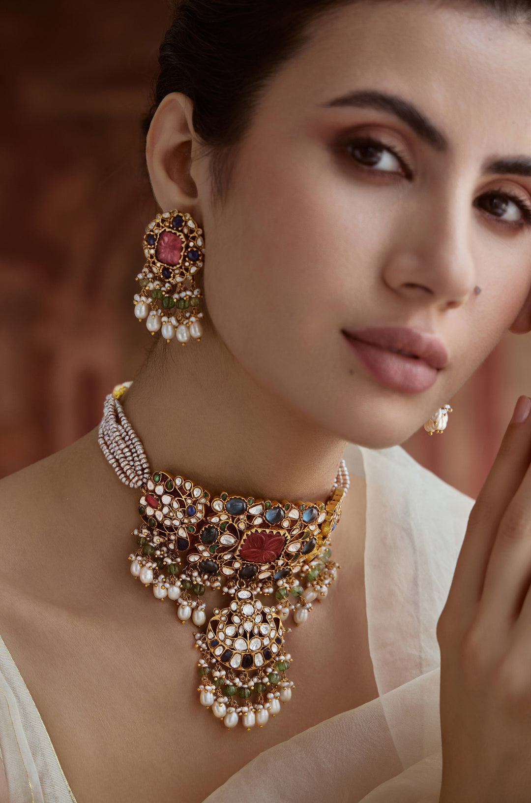 Mehrunnisa Pink Kundan Silver Necklace Set