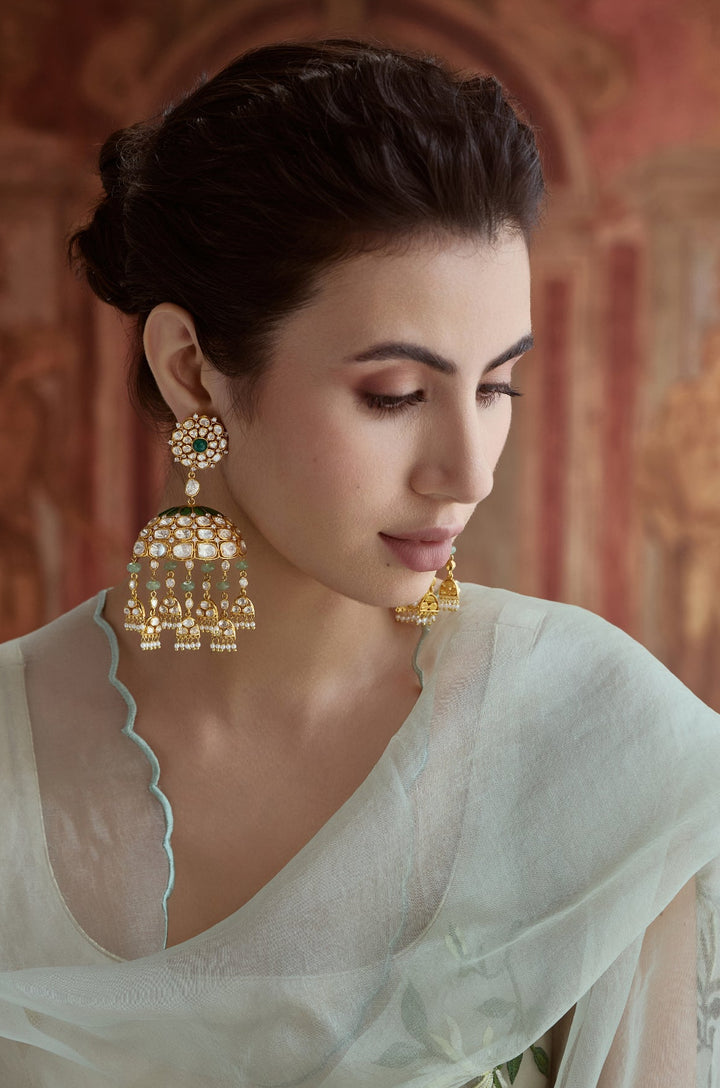 Anjulika Green Silver Polki Earrings