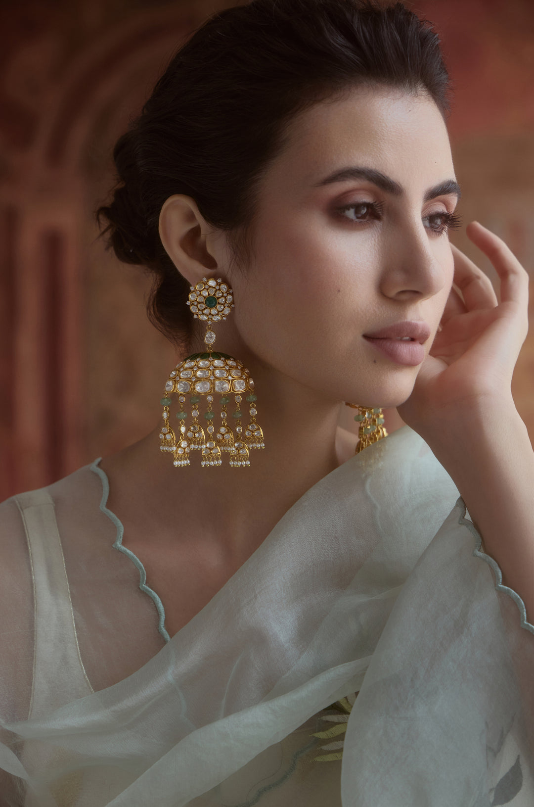 Anjulika Green Silver Polki Earrings