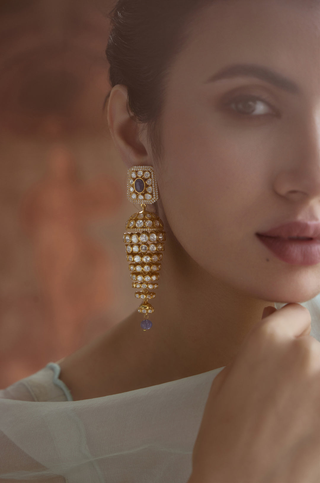 Naisha Fine Silver Polki Jhumka Earrings